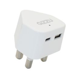 Picture of GIZZU Wall Charger Type C 20W|USB SA 3 Prong - White
