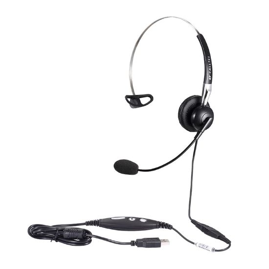 Picture of Calltel H650NC Mono-Ear Headset - Noise-Cancelling Mic + UC2000T Quick Disconnect USB Sound Card Adapter Cable